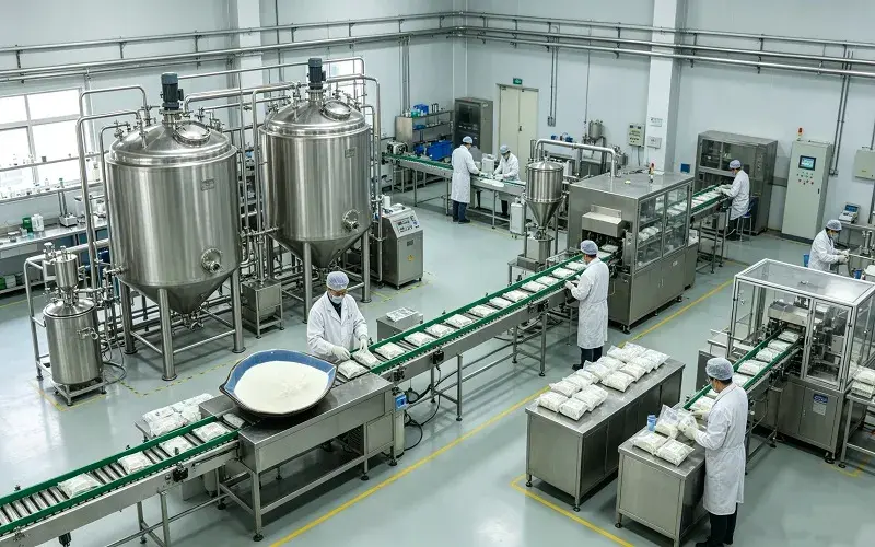 Our company's filling and packaging workshop from above view
