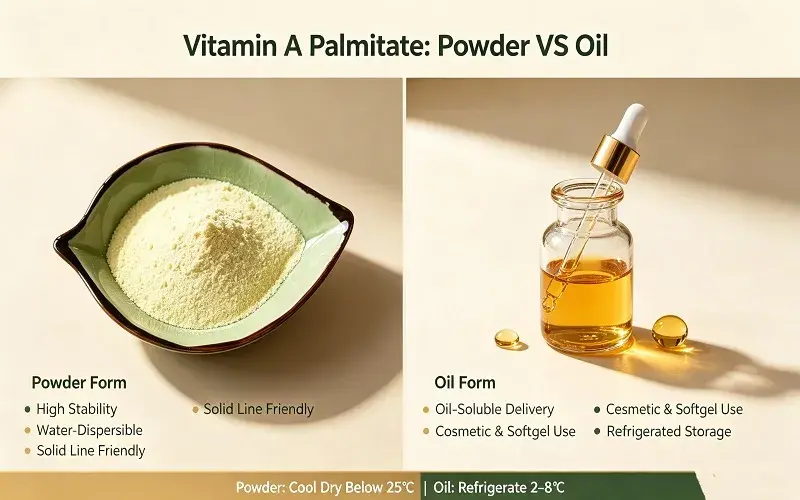 Advantages and Challenges of Vitamin A Palmitate Powder vs. Oil Form Advantages and Challenges of Vitamin A Palmitate Powder vs. Oil Form
