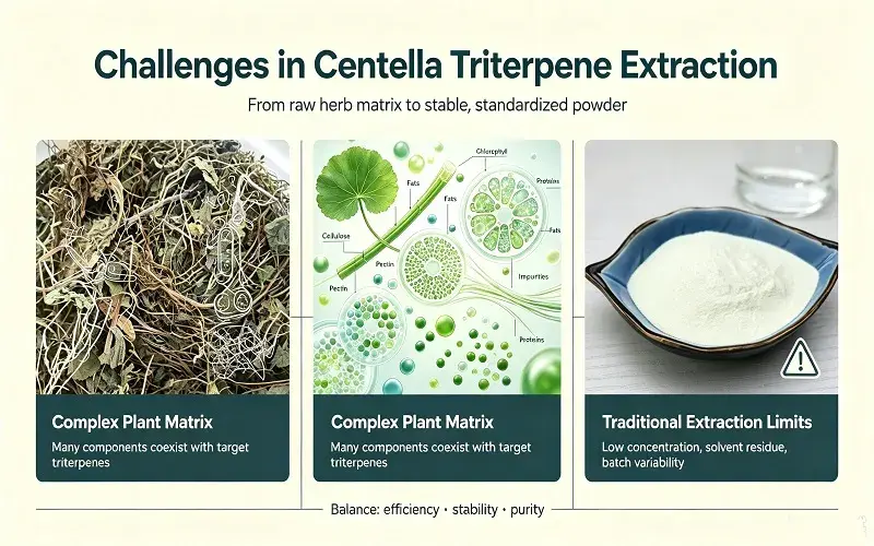Triterpenes  of Centella asiatica extraction challenges 